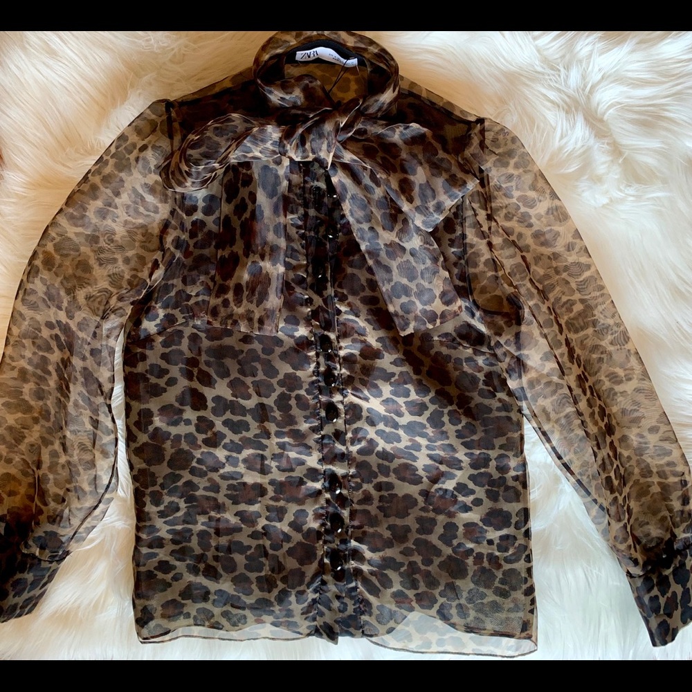 ZARA Animal Print Blouse with tie - Trendy